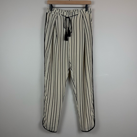 Greylin Pants - Greylin Anthropologie Pants Women Medium Ivory Black Striped Tassel Tie Straight